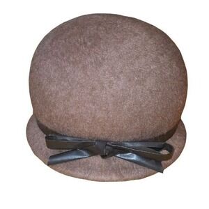 Vintage Henry Pollak Women Brown 100% Wool Felt Cloche Hat Bow Flapper Gatsby